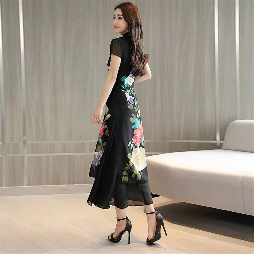 Классический 2021 новости Aodai летнее изящное платье с цветочным рисунком для