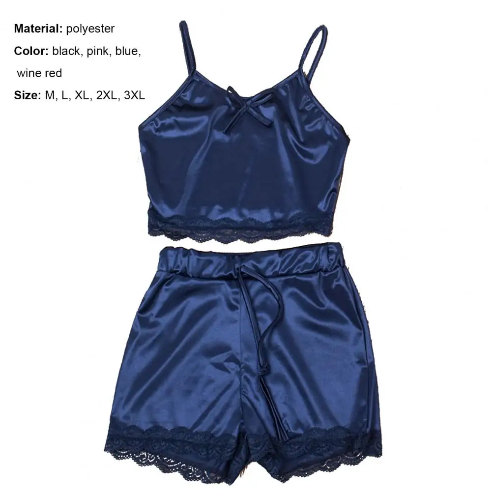 

Women's Pajama Set 2021 Comfortable Spaghetti Strap Lace Women 2 Piece Solid Color Sleepwear for Sleeping