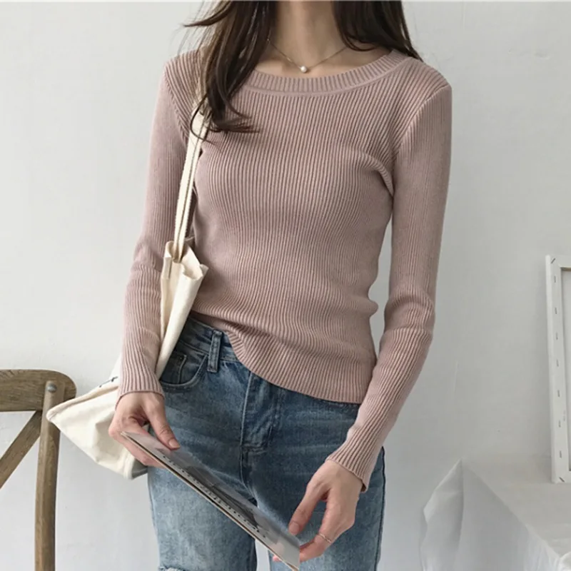 Bottoming Knitted Sweater Women Casual Slim Pullover Tops Autumn Winter Thin O Neck Sweaters | Женская одежда