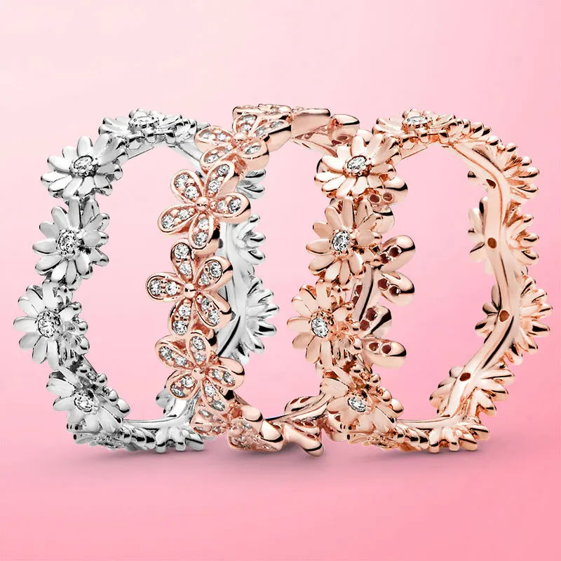 Лидер продаж 925 стерлингового серебра и Роза Золотое сердце Дейзи цветок Лук