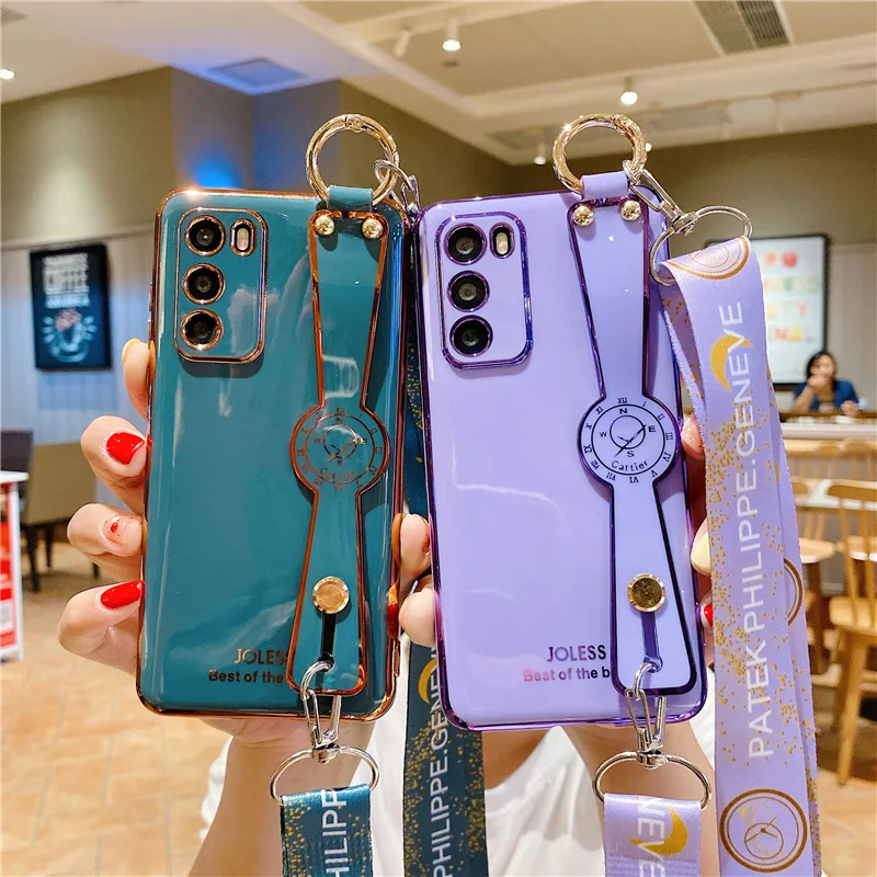 

Electroplating Mobile Phone Case for iPhone 11 12 Pro Max X XS XR XSMAX 7 8 Plus Mini Bracket Plating Lanyard Protective Cover