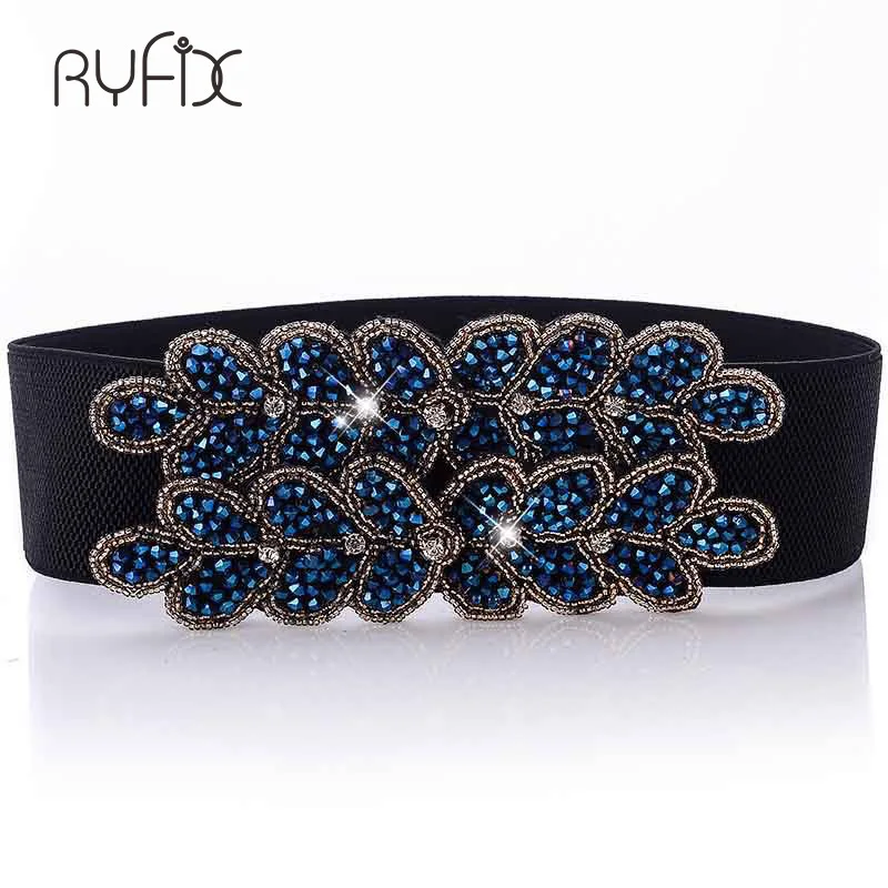 Elegant caestus Belt handmade blue black beaded dress accessories inlaid elastic girdle waistband wide waistband BL233