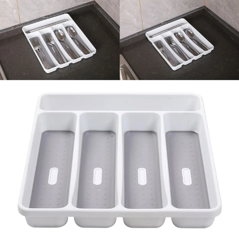 

Classic Small Silverware Tray White 5-Compartments Icons help sort Flatware, Ute