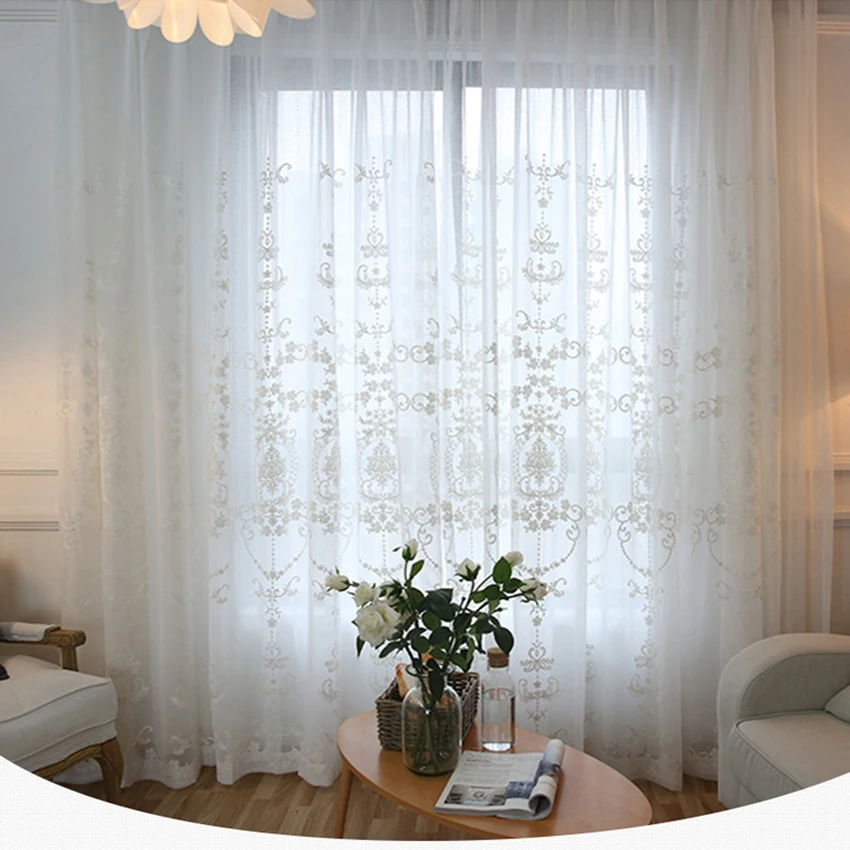 Роскошные тюлевые занавески с вышивкой для гостиной спальни белая вуаль окна