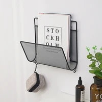 nordic style wall mounted rack iron bended mesh magazine carrier shelf creative book album holder with small hooks for home