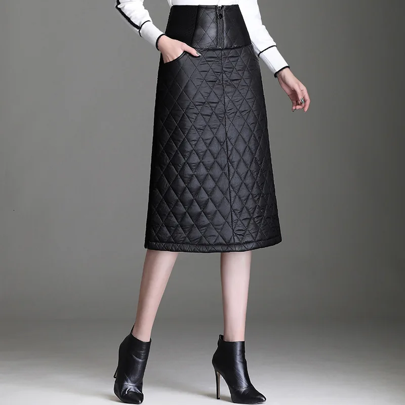 

Women Warm 2020 Autumn Winter Thick High Waist Ladies Elegant Slim Duck Down Vintage Long Skirts Female Plus Size