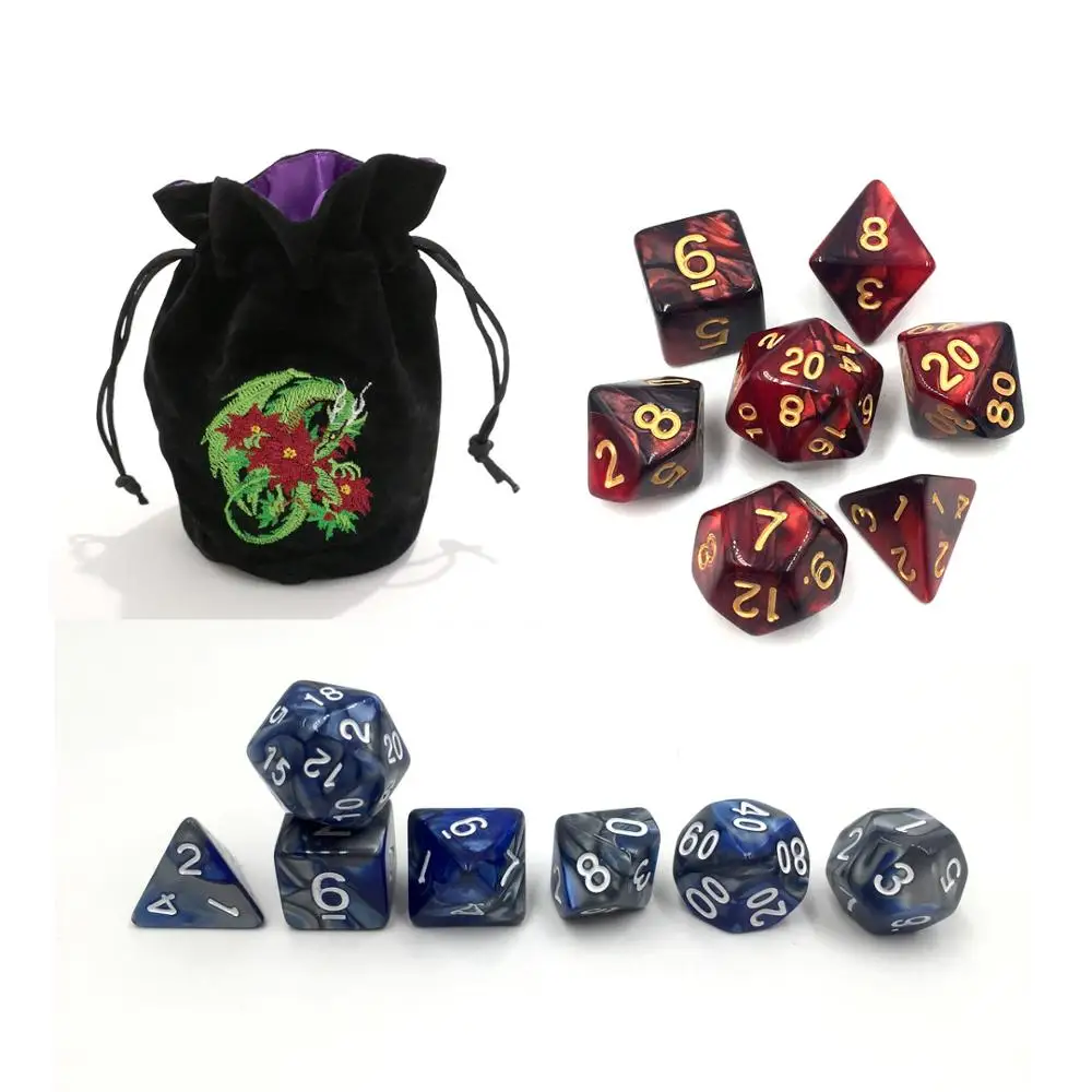 

Rollooo Drawsting Velvet dice bag & 14 Dice for Roleplaying Games