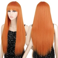 azqueen synthetic long straight wig with bangs hair wigs for women blonde red heat resistant cosplay wigs pure color wig