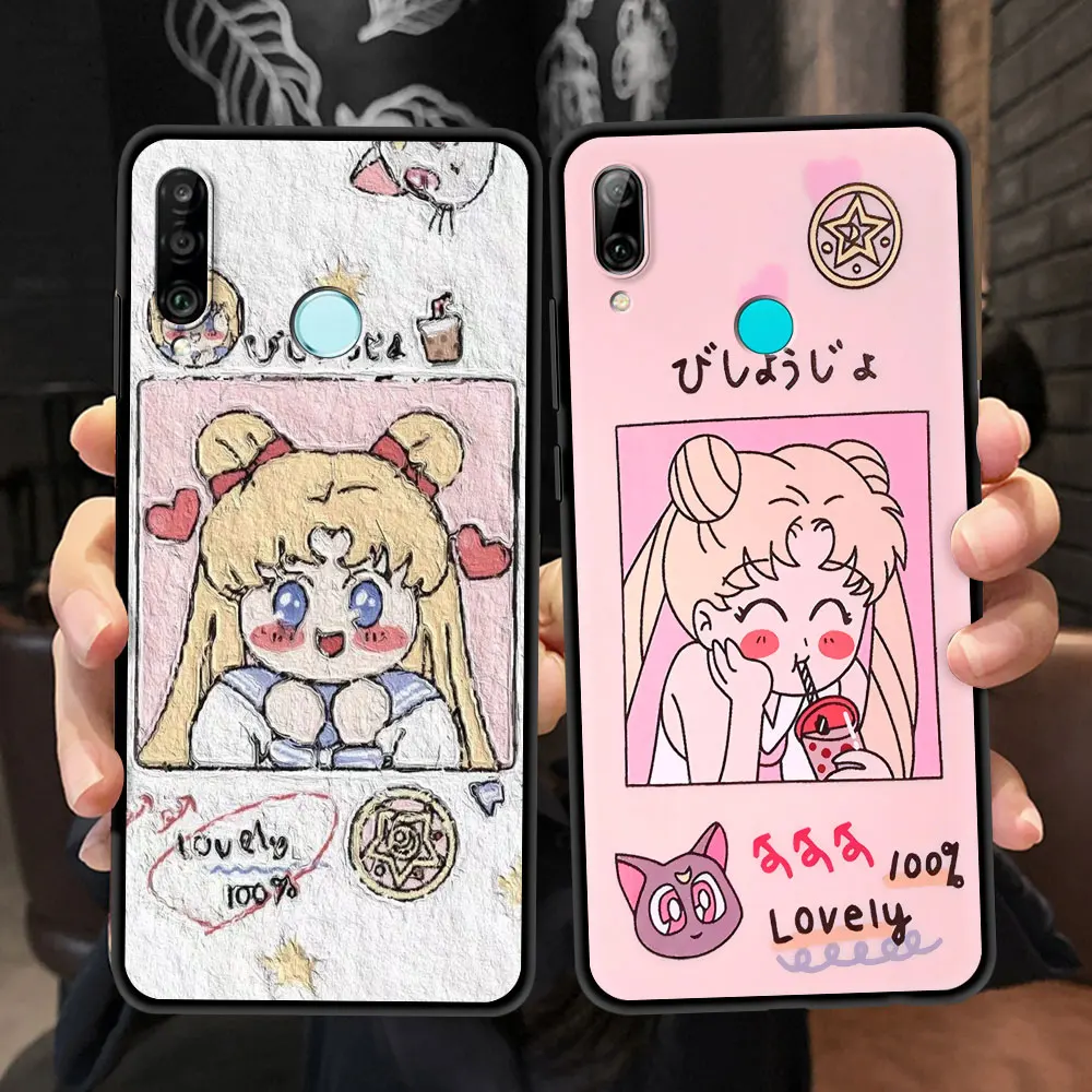 Lovely Sailors Cute Moon Case For Huawei P30 Lite P Smart Z P40 P20 Pro Y6 2019 Honor 9S 20 Black Luxury Painted Phone Cover Cas | Мобильные