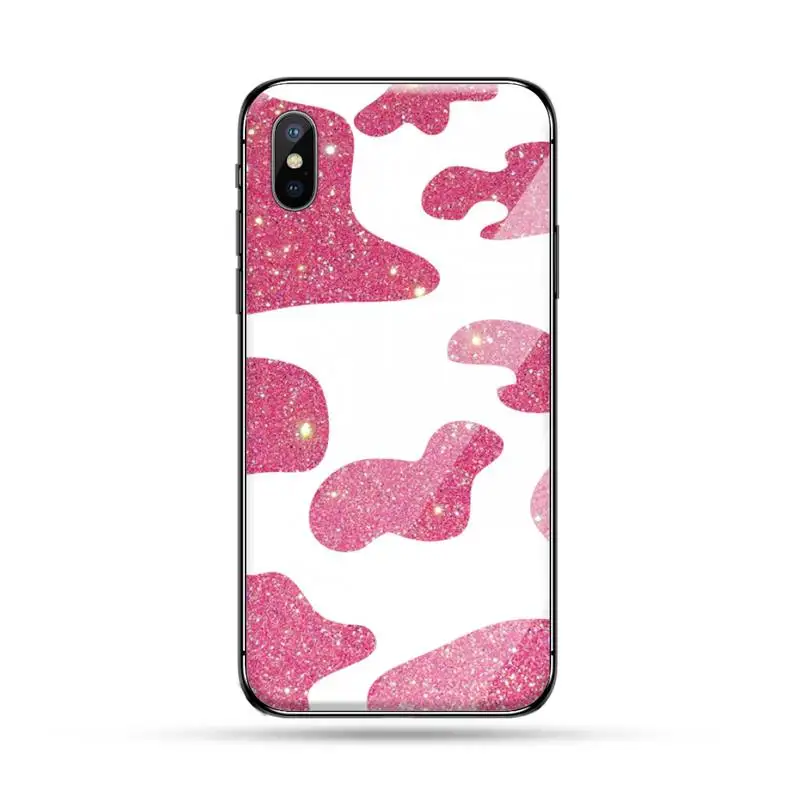 

Cow bling luxury Phone Case Tempered glass For iphone 6 6S 7 8 plus X XS XR 11 12 mini PRO MAX