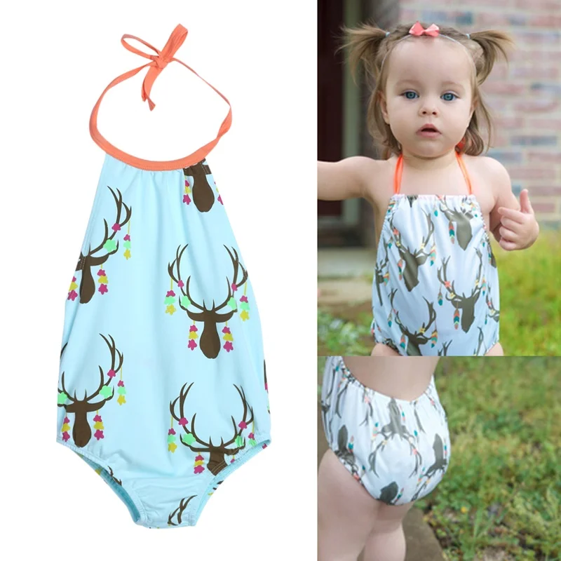 Детский комбинезон на бретелях без рукавов с принтом в виде оленя|Ромперы| |