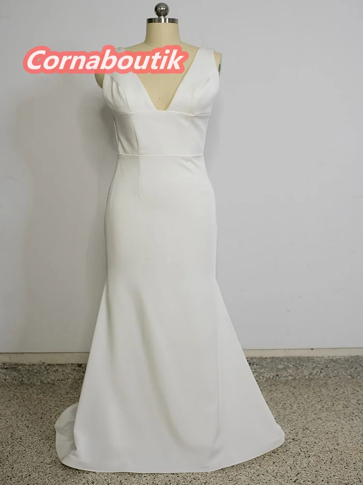 

Simple Modern Wedding Dress COR-142 Deep V Neckline Bridal Gowns Robe De Mariee Sweep Train Bride Dress White Gown