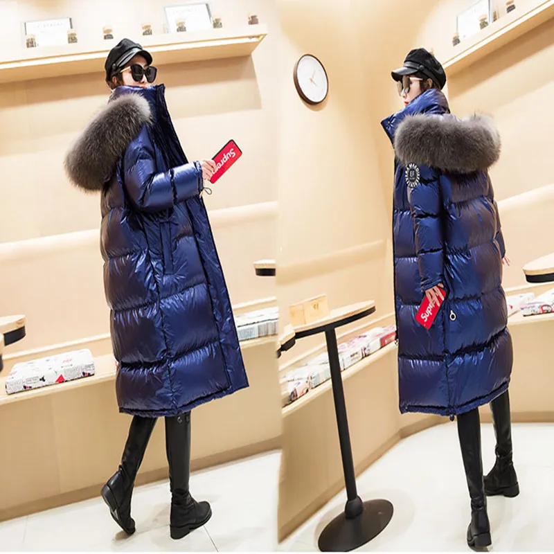 Женский пуховик с капюшоном Длинная утепленная парка большим воротником из