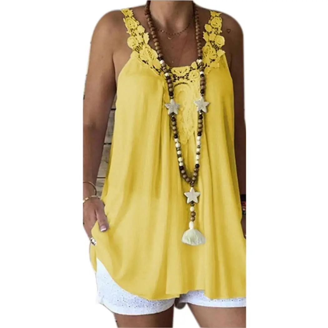 

Women Casual Floral Sleeveless Loose Cami Summer Hollow Out Tank Tops O Neck Regular