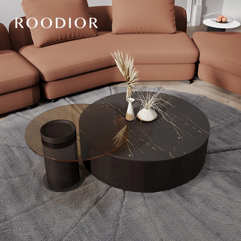 

Italian minimalist coffee table modern light luxury style round tea table rock board living room ins designer furniture