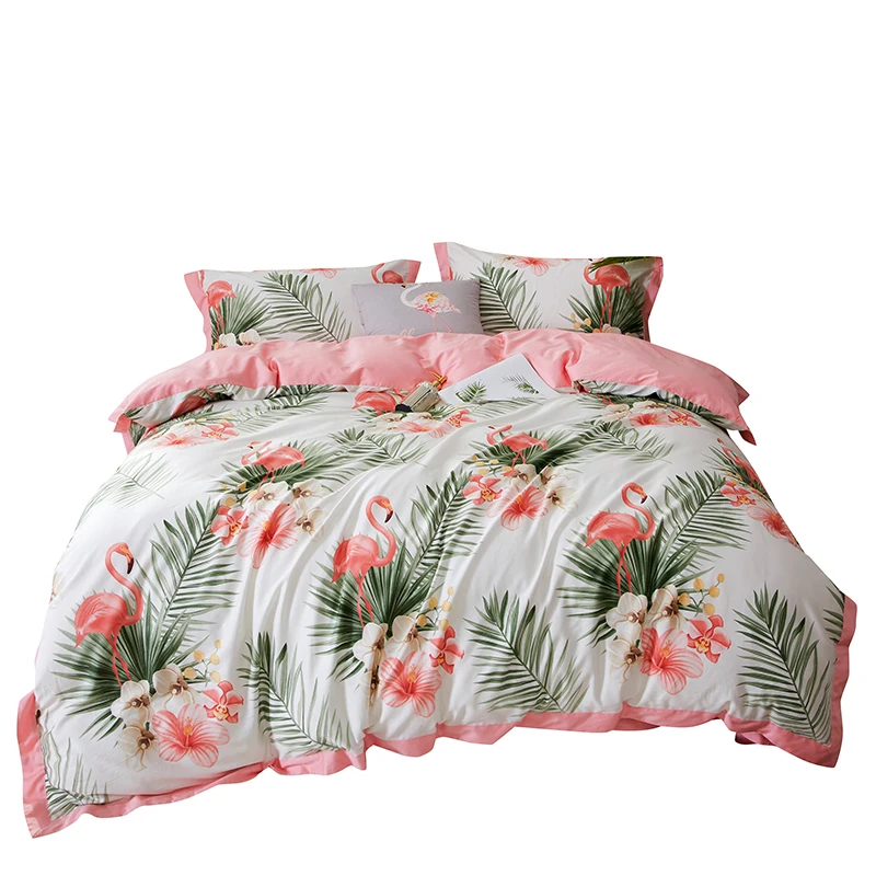 Роскошный комплект постельного белья из 4 предметов белый и розовый Фламинго
