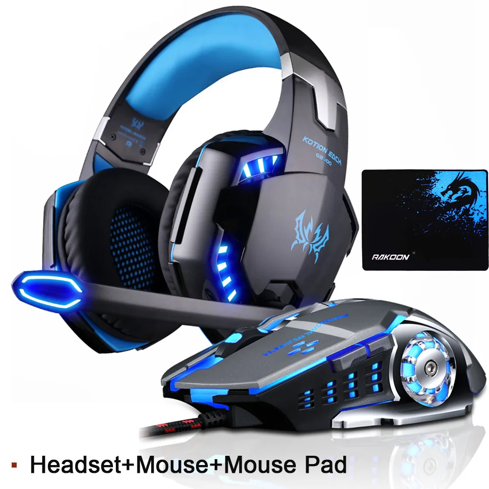Headset Mice and pad G2000 компьютерные Стерео Игровые наушники с глубоким басом, игровые наушники с микрофоном, светодиодный светильник+ игровая мышь+ игровой коврик для мыши - Цвет: Headset Mice and pad