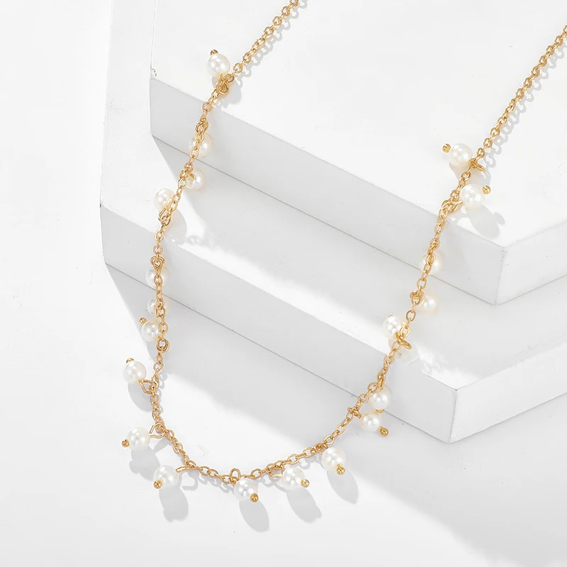 Docona Элегантное ожерелье с подвеской под золото жемчуг для женщин металлическая