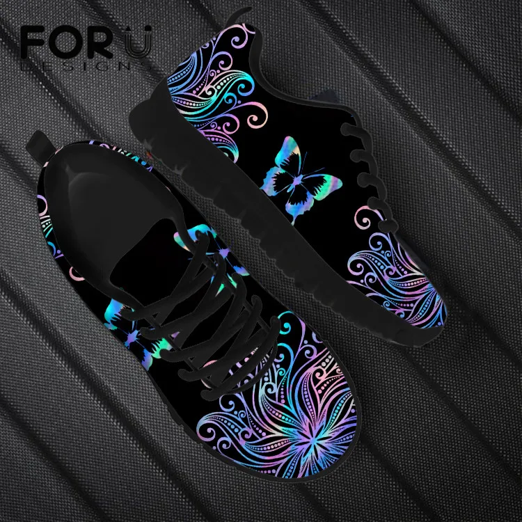 

Кроссовки FORUDESIGNS женские с художественным принтом бабочки, сетчатая легкая дышащая обувь на шнуровке, мягкая светильник Кая Уличная обувь, ...