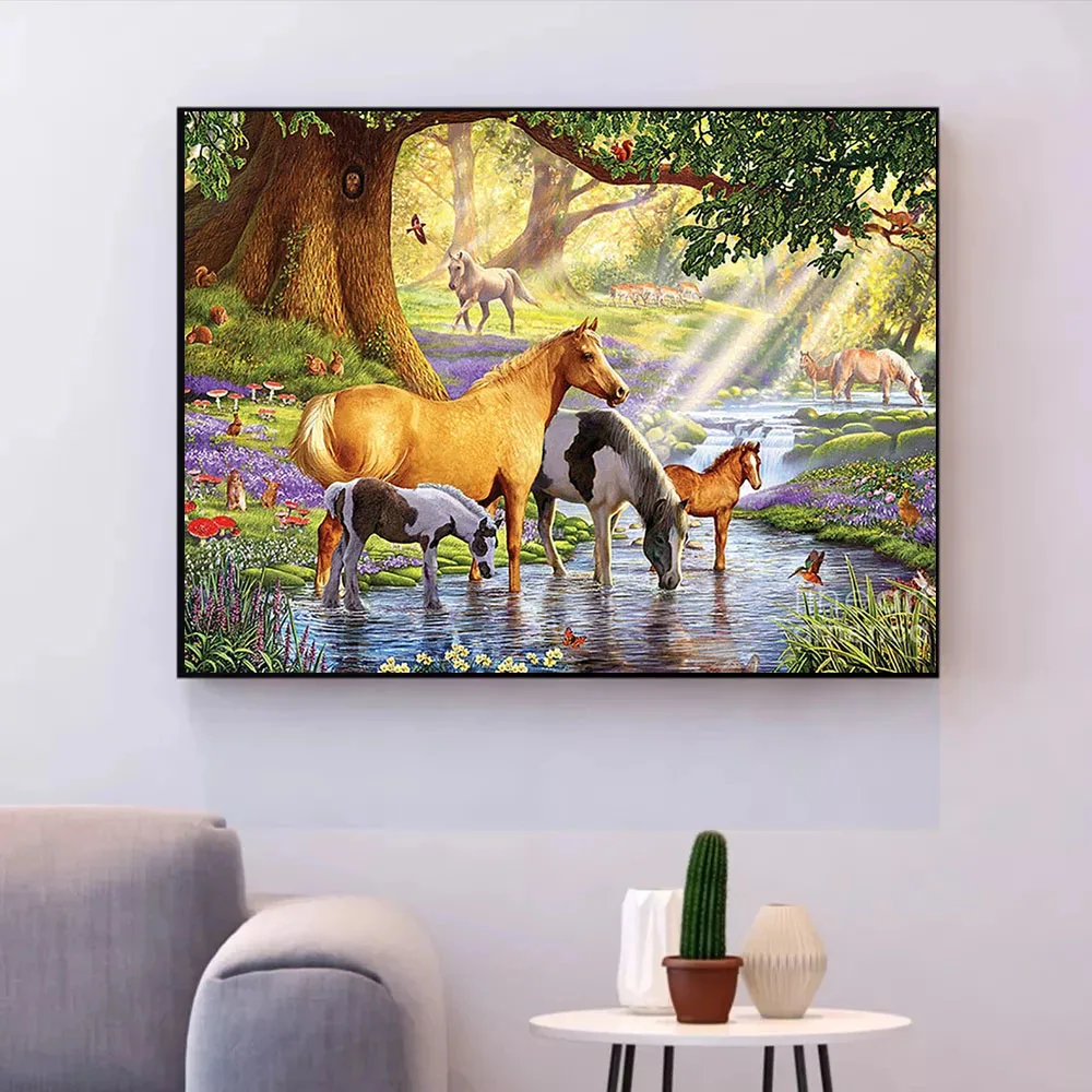 5d алмазная живопись полный квадратный/круглый дрель берег реки лошадь Мозаика DIY