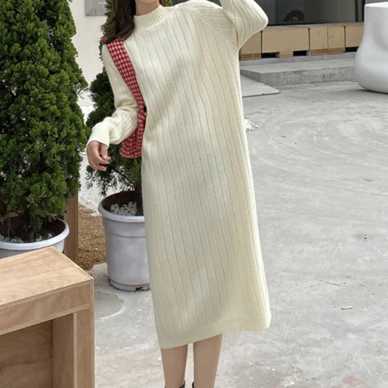 

Женская трикотажная юбка средней длины, универсальная Свободная трикотажная юбка с длинным рукавом, Осень-зима 2021