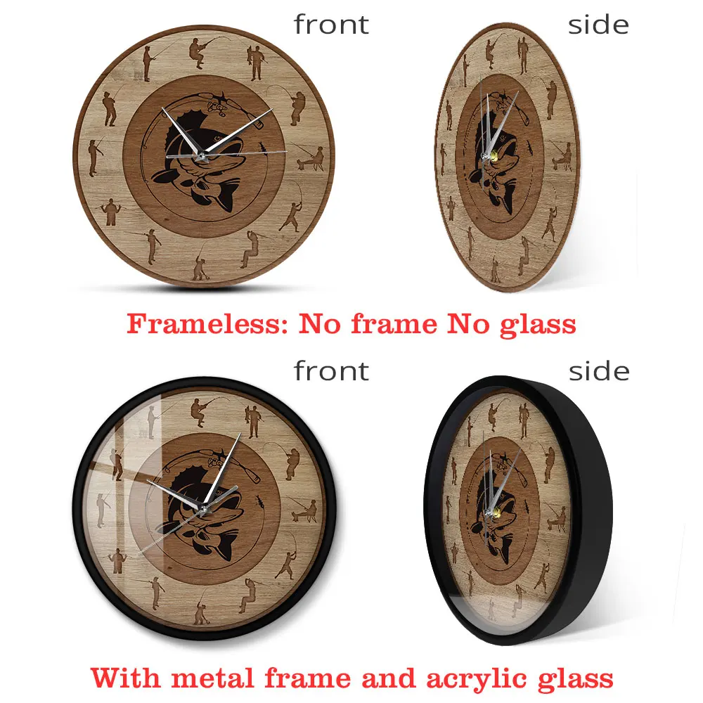 Bass Art рыбий час бесшумные настенные часы для рыбалки домик человек пещера
