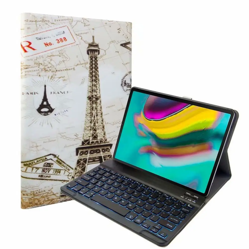 Bluetooth клавиатура чехол для Samsung Galaxy Tab A 10,1 T720 T725 планшет ткань с 7 подсветкой Клавиатура с подсветкой крышка+ ручка+ пленка - Цвет: With 7 colors  Light