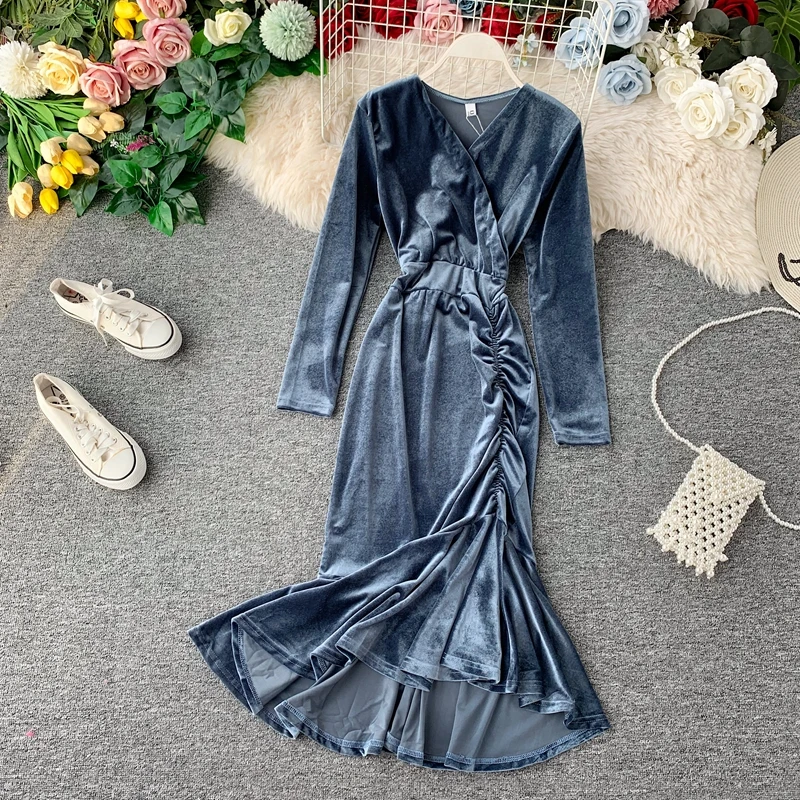 Осень-зима 2019 новинка женское платье феи с v-образным вырезом и кулиской