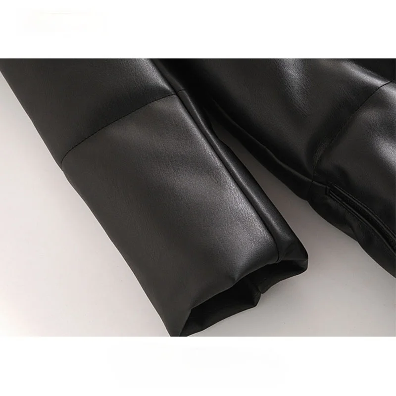 

Women 2020 Fashion Thick Warm Winter Faux Leather Parkas Coat Vintage Hooded Long Sleeve Female Outerwear Chic Overcoat