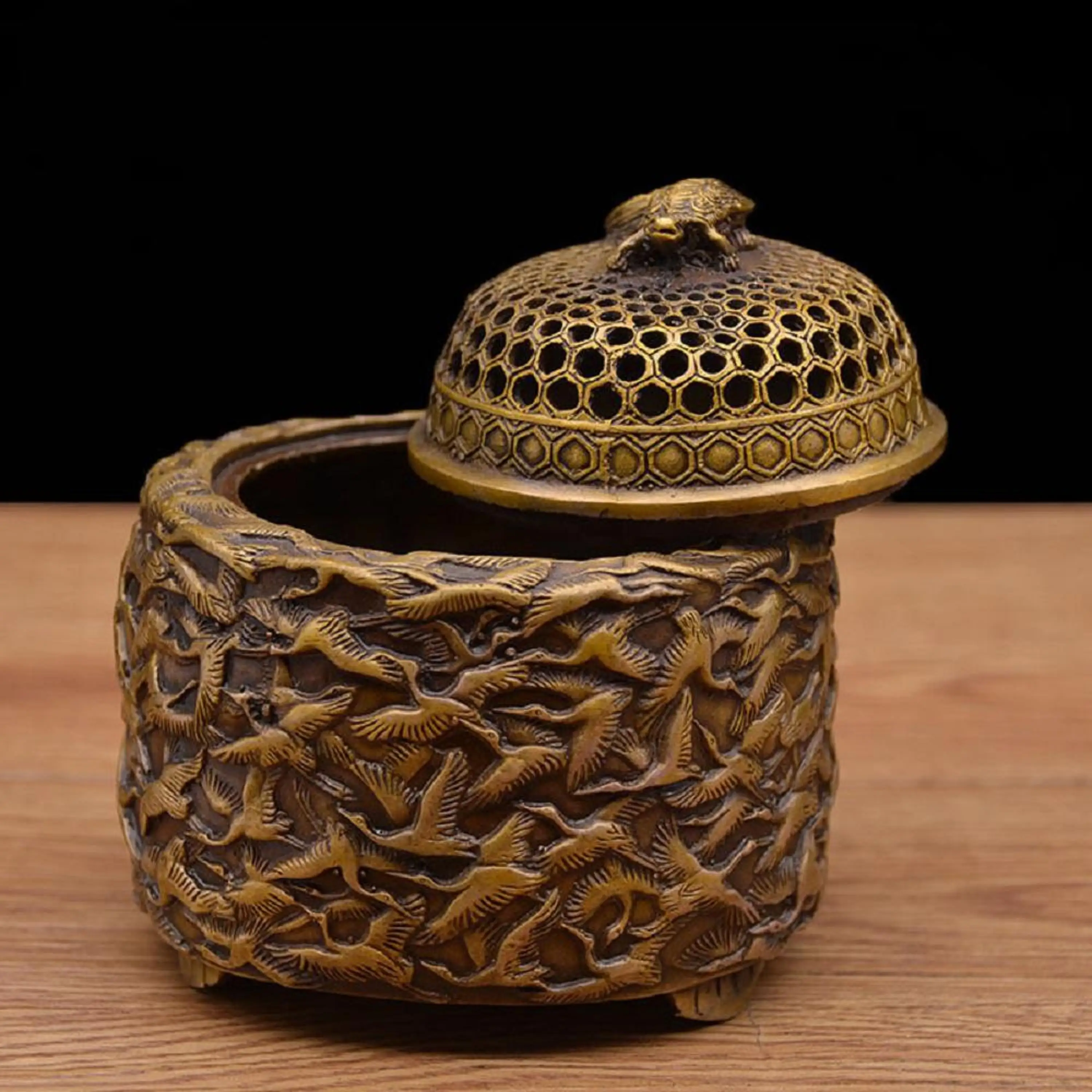 

480 г Винтаж | Античный | Народная китайская курильница бронза | Латунный Подсвечник Азиатский Тибетский тысяча журавлей