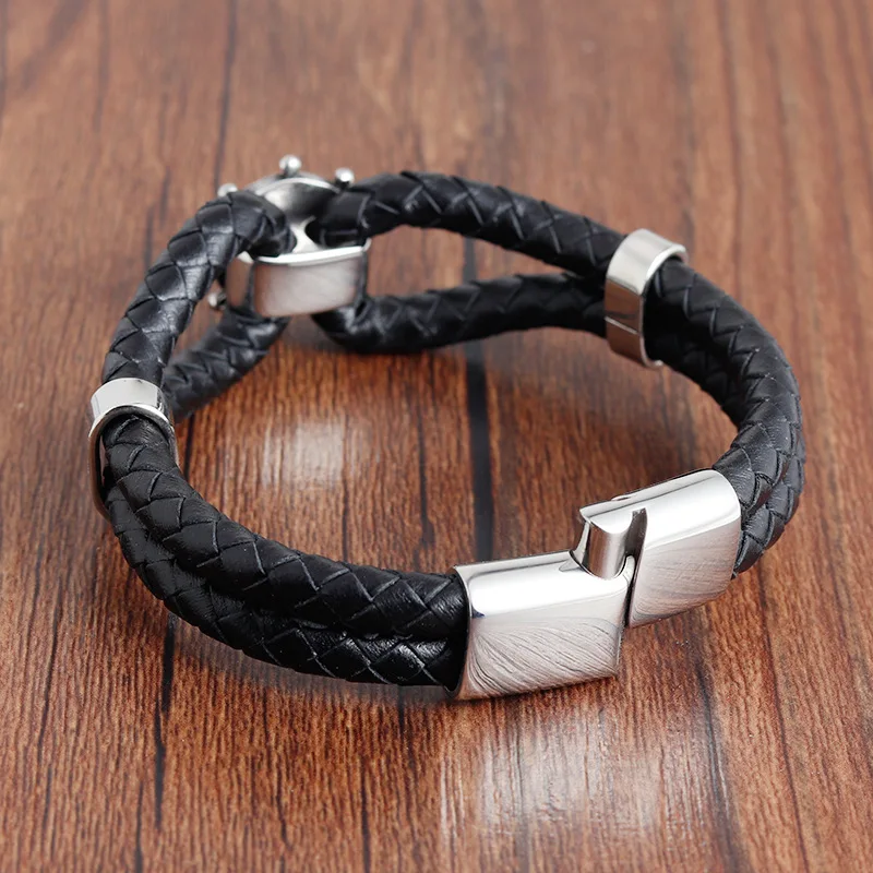 Handmade Retro Rudder Leather Bracelet Vintage Braided Magnetic Clasp Bangle Male Accessories Hand Jewelry | Украшения и