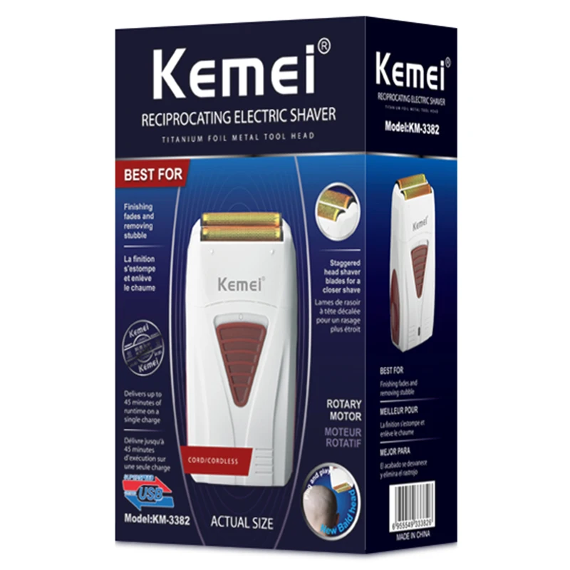 

Original kemei finishing fade rechargeable electric shaver hair beard cleaning electric razor for men bald head shaving machine