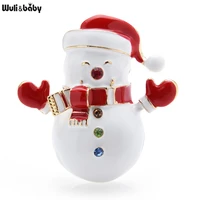 wulibaby enamel snowman brooches for women lovely wear hat scarf snowman christmas new year brooch pins gifts