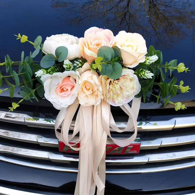 

New wedding car silk artificial flowers bridal car decorations wedding center decorations car cover wreath