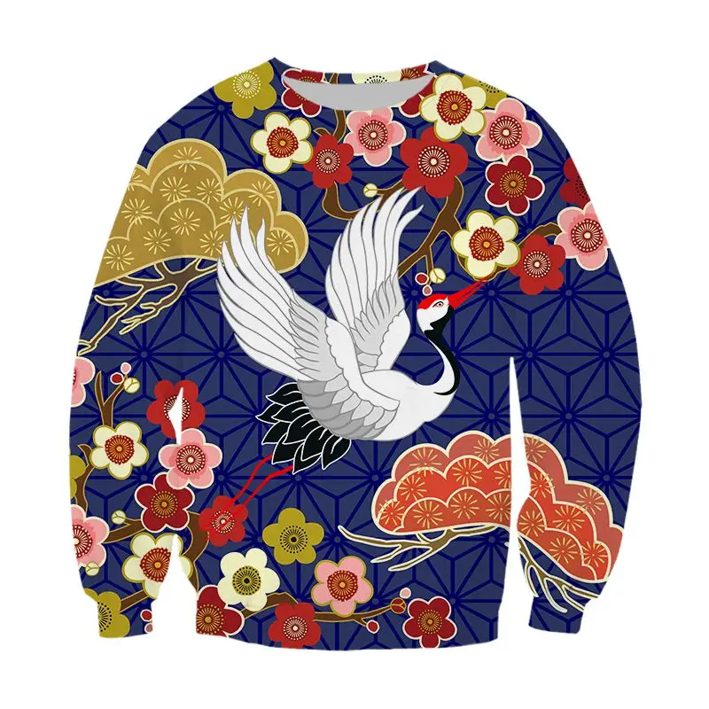 

Мужская винтажная Толстовка в китайском стиле с принтом журавлей