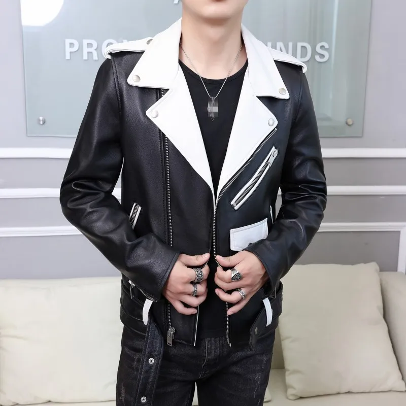 

Мужская винтажная куртка из овечьей шкуры, Классическая теплая байкерская куртка из 100% натуральной кожи на молнии с поясом, уличная одежда ...