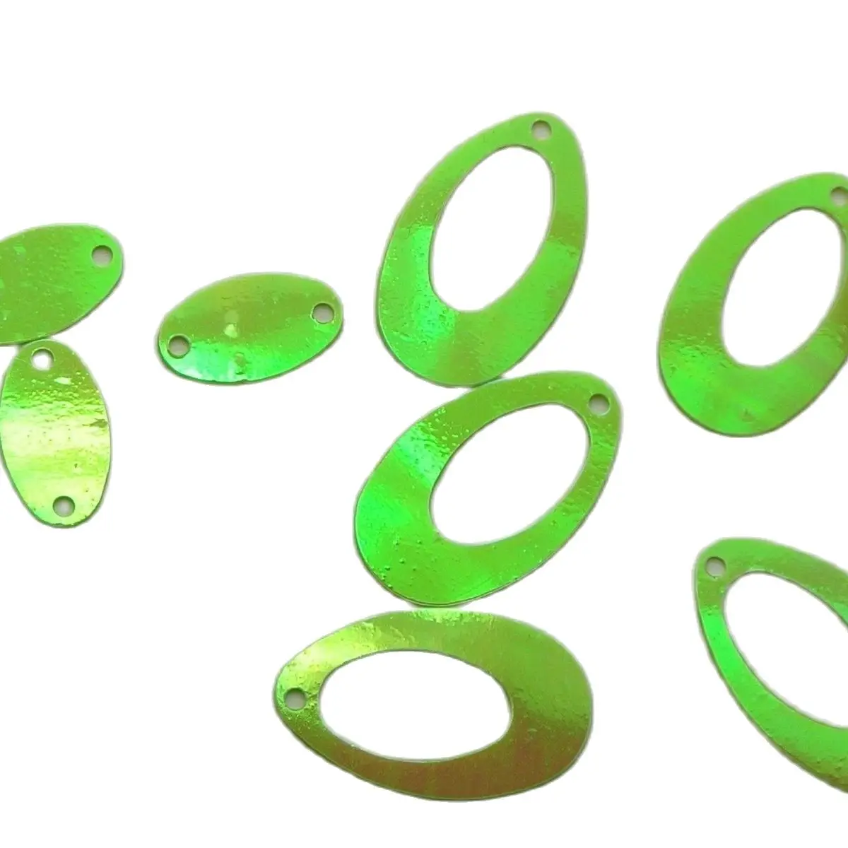 1000 зеленые AB плоские полые овальные пайетки россыпью 14x22 мм верхнее отверстие |