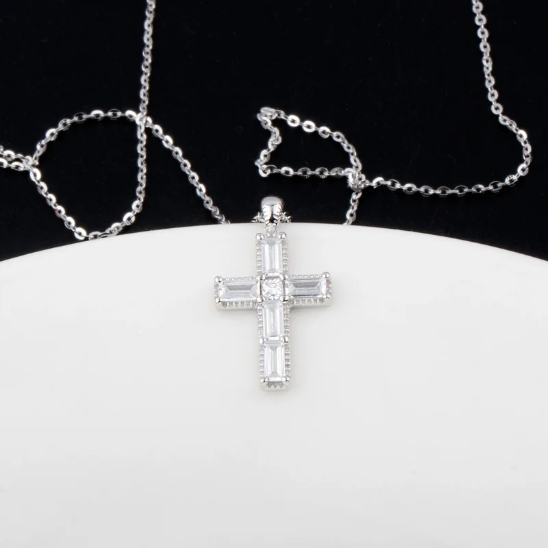 

Original S925 Sterling Silver Necklace for Men Women Diamond Christian Cross Necklace Pendant Clavicle Choker Fine Jewelry Gift