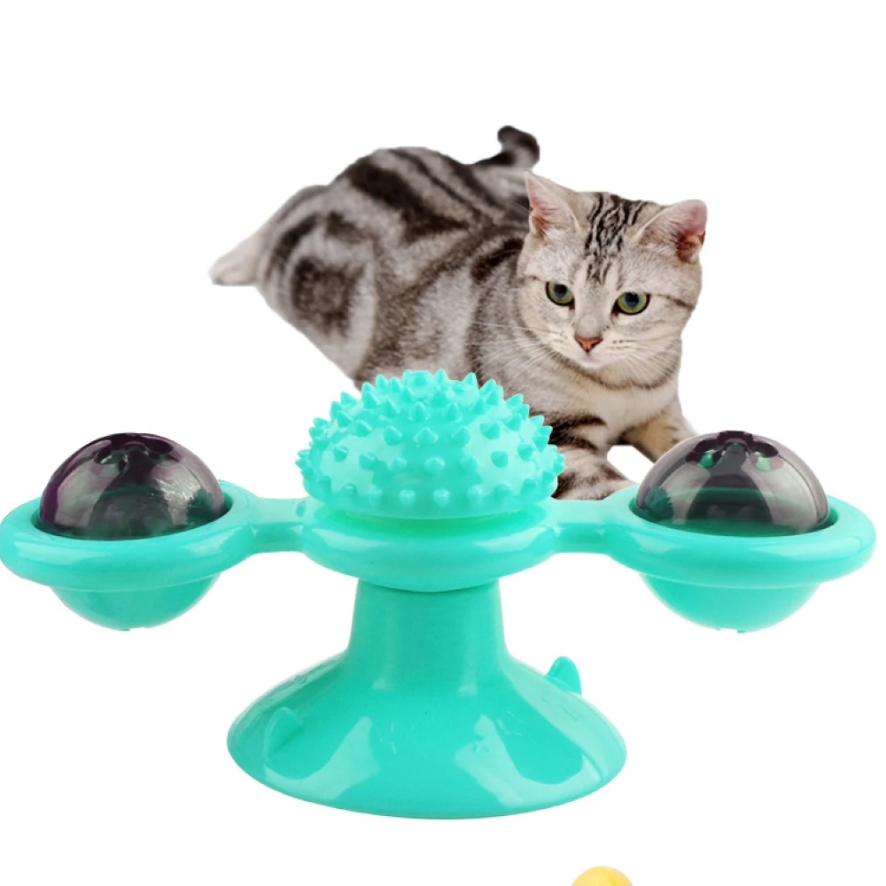 

3 Color Choices Cat Windmill Toy Funny Massage Rotatable Cat Toys With Catnip Interactive Cats Puzzle Training Toy