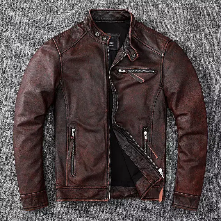 

2021 Spring Autumn Vintage Men Genuine Leather Jacket Casual Cowhide Slim Leather Coat Men Motor Biker Style Leather Jacket Z229
