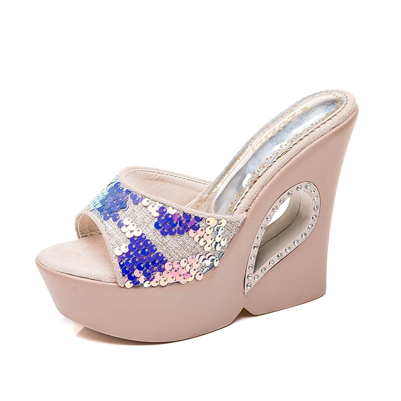 

2019 new scale drill 14cm thick bottom open toe sandals for women