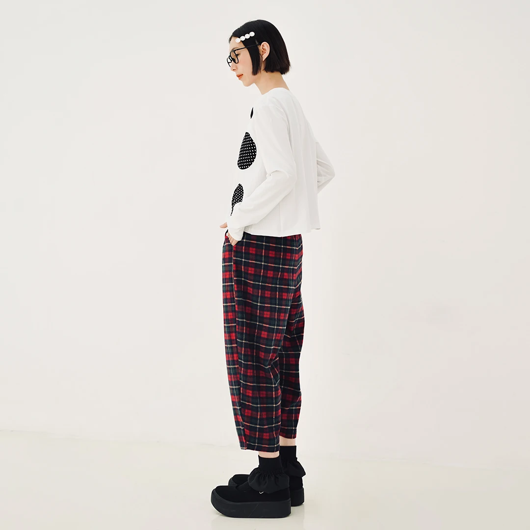 imakokoni 2021 autumn and winter original two-color wave dot stitching base long T casual long-sleeved women's clothing 213529