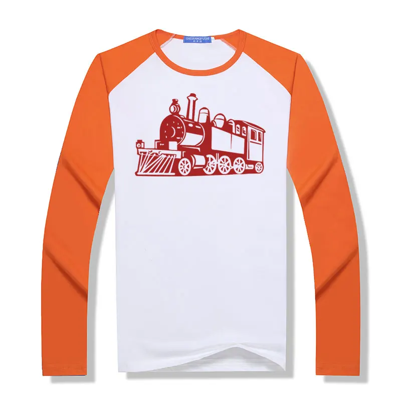 Мужская футболка с паровым поездом стильная длинным рукавом реглан из модала