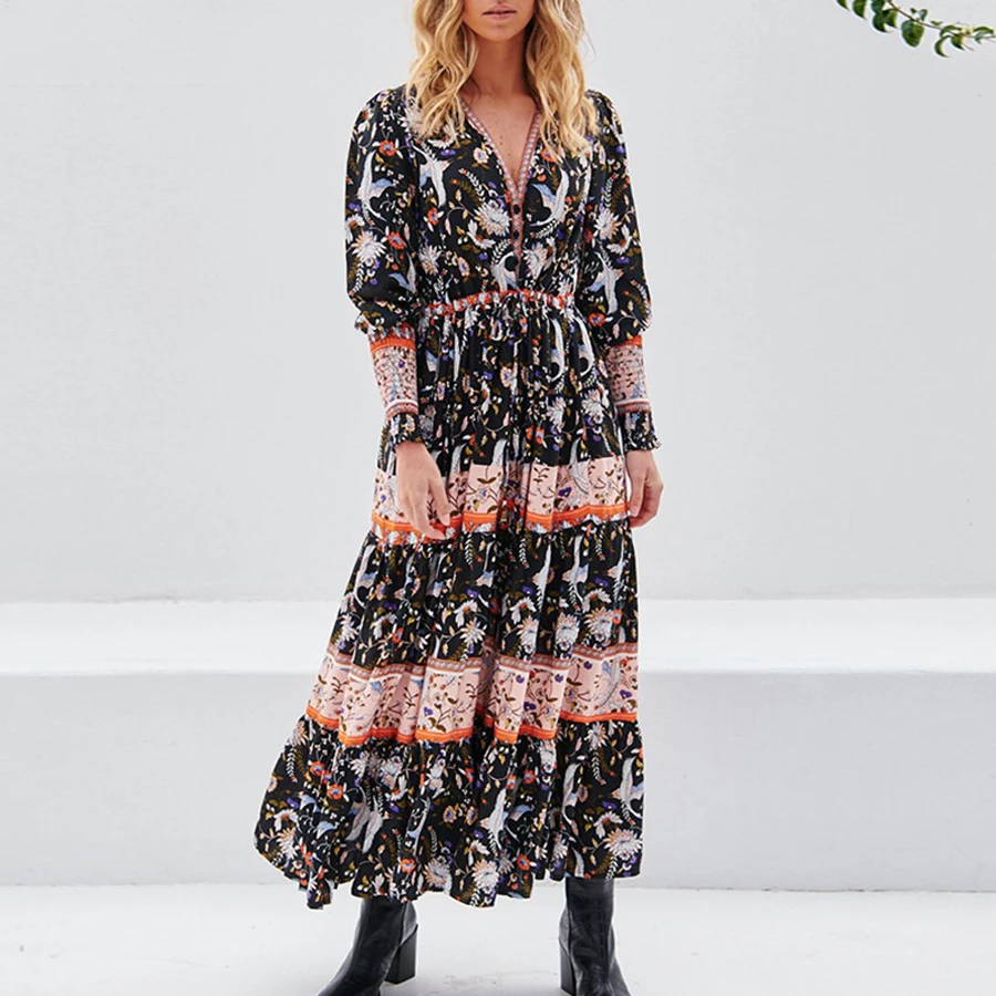 Женское богемное платье макси из 2020 хлопка с цветочным принтом|Женские платья| |