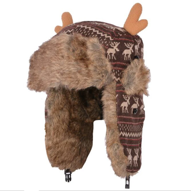 

Children's Hat Autumn Winter Girls Women Cute Cartoon Antlers Warm Ear Cap Boys Velvet Thickening Lei Feng Hat Winter