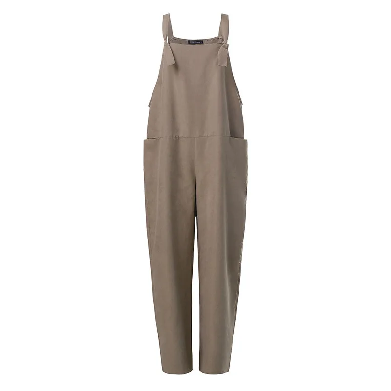 Jumpsuit women pure color suspenders casual loose trousers high waist large size jeans vintage fashion pants cotton linen fabric