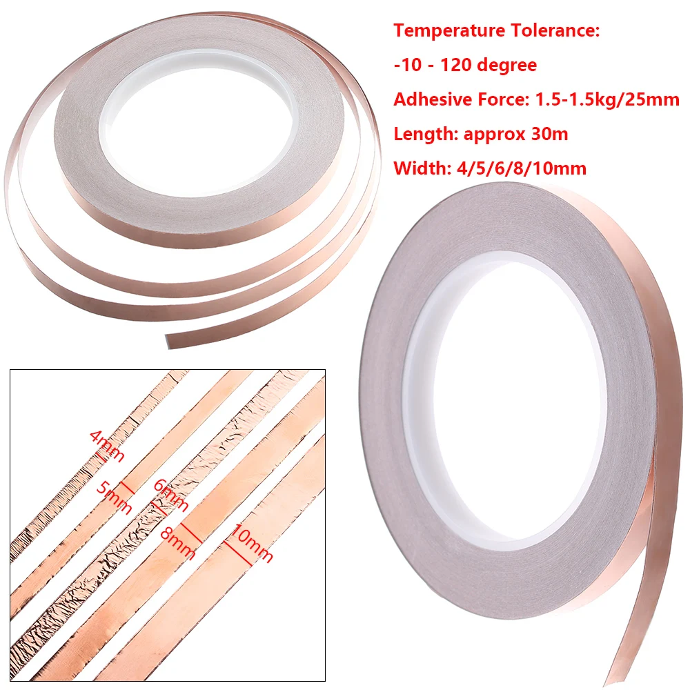 30 Meters Single Side Conductive Copper Foil Tape Strip Adhesive EMI Shielding Heat Resist | Обустройство дома