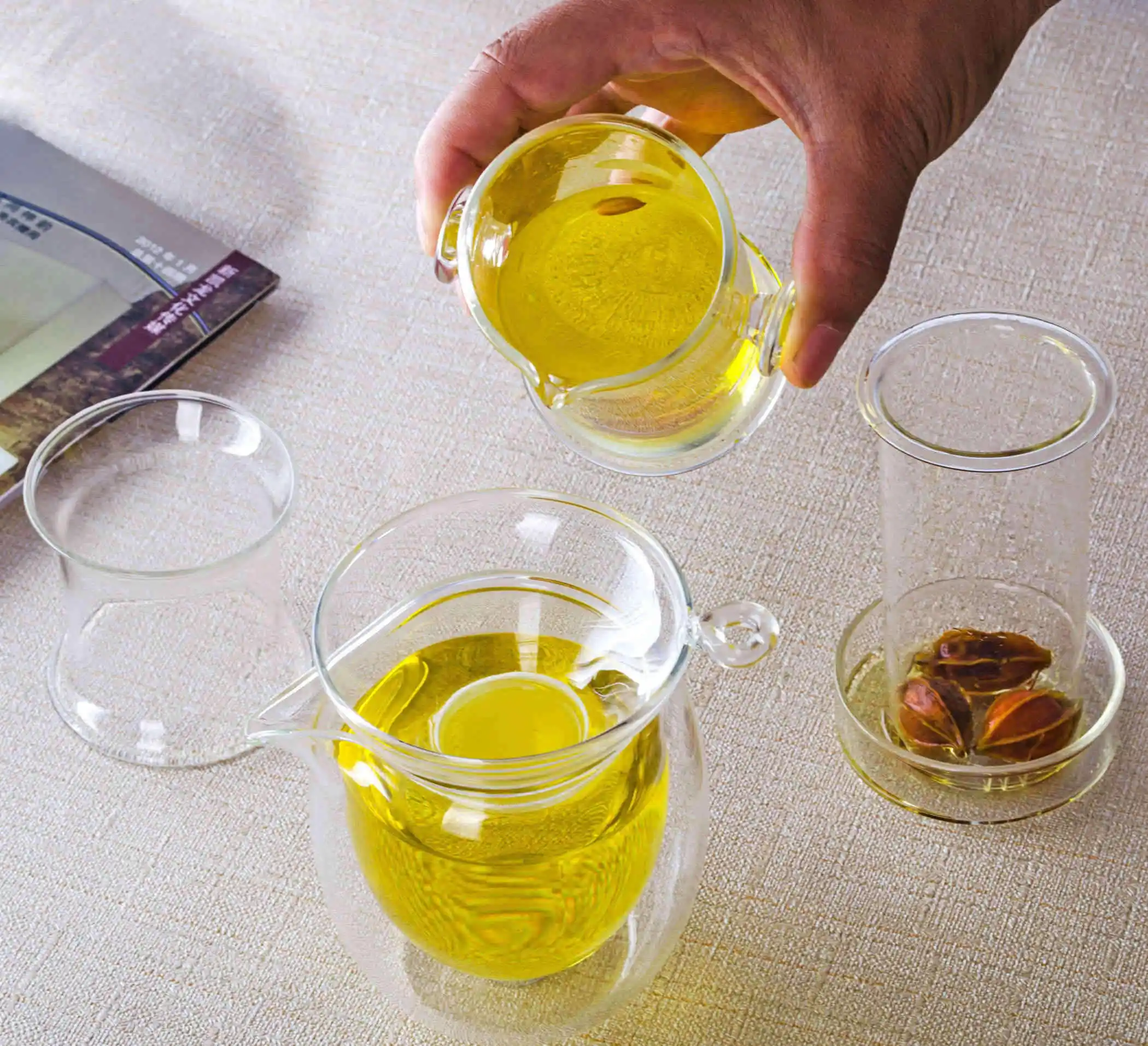 1 х кунг фу набор кофейного чая стеклянные двойные ручки для уха чайный горшок +