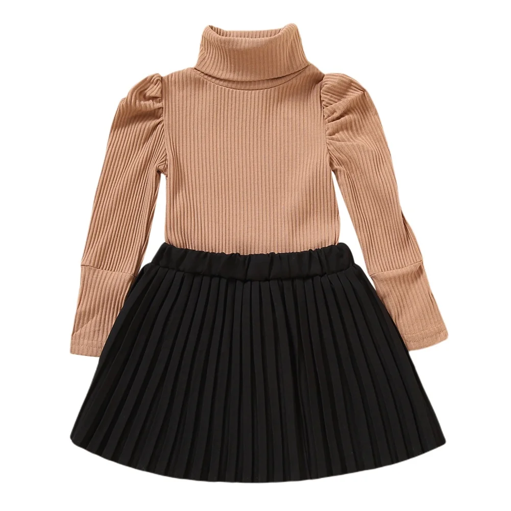 

Однотонная трикотажная водолазка для девочек, Женский комплект одежды для детей