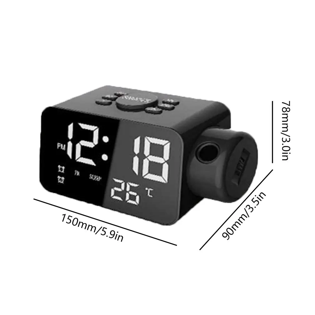 

Multifunction LED Projection Clock Large Snooze Button With Temperature Display 12/24 Hours FM Radio Home Alarm Clock